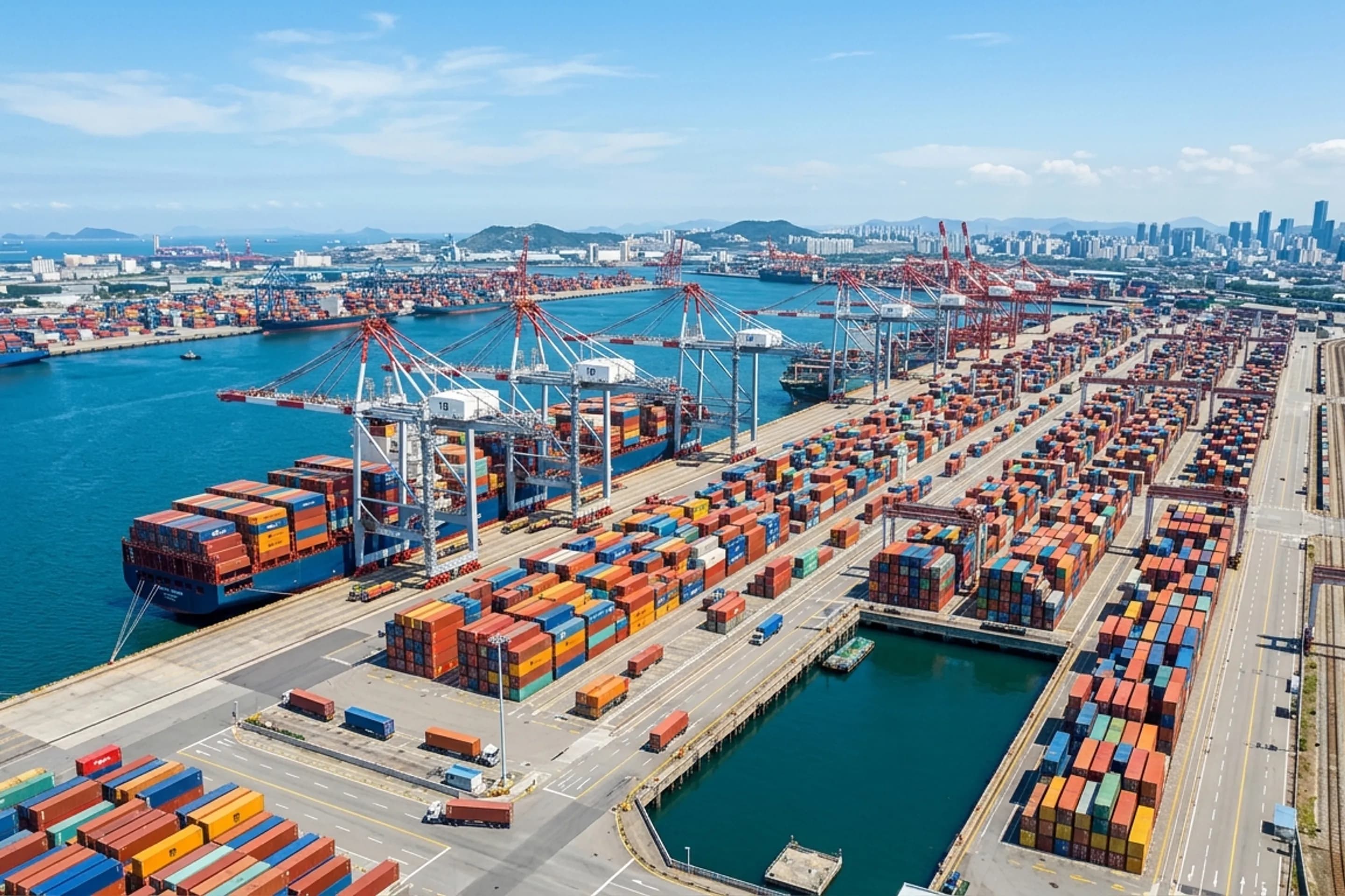 Container port at dusk — global trade